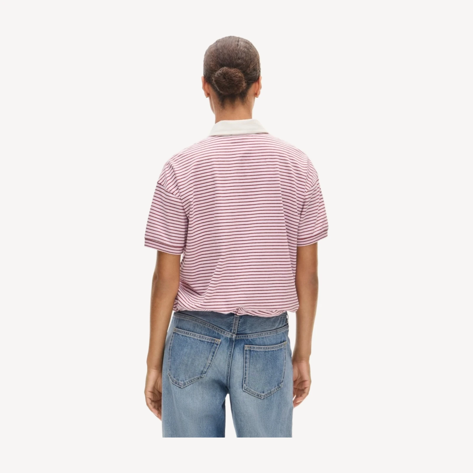 Boyfriend jersey drawstring-waist polo shirt in stripe