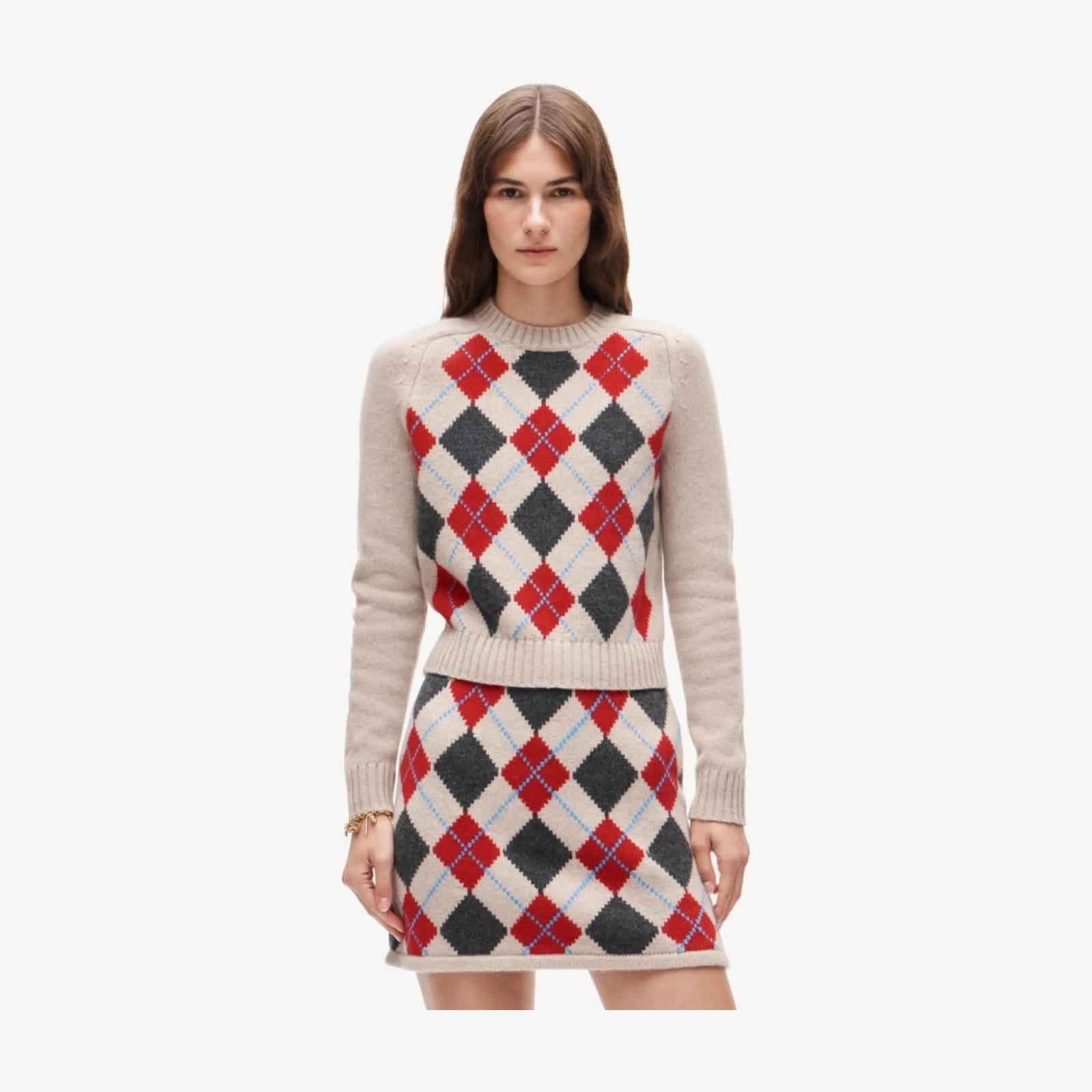 Mini knit sweater-skirt in argyle wool