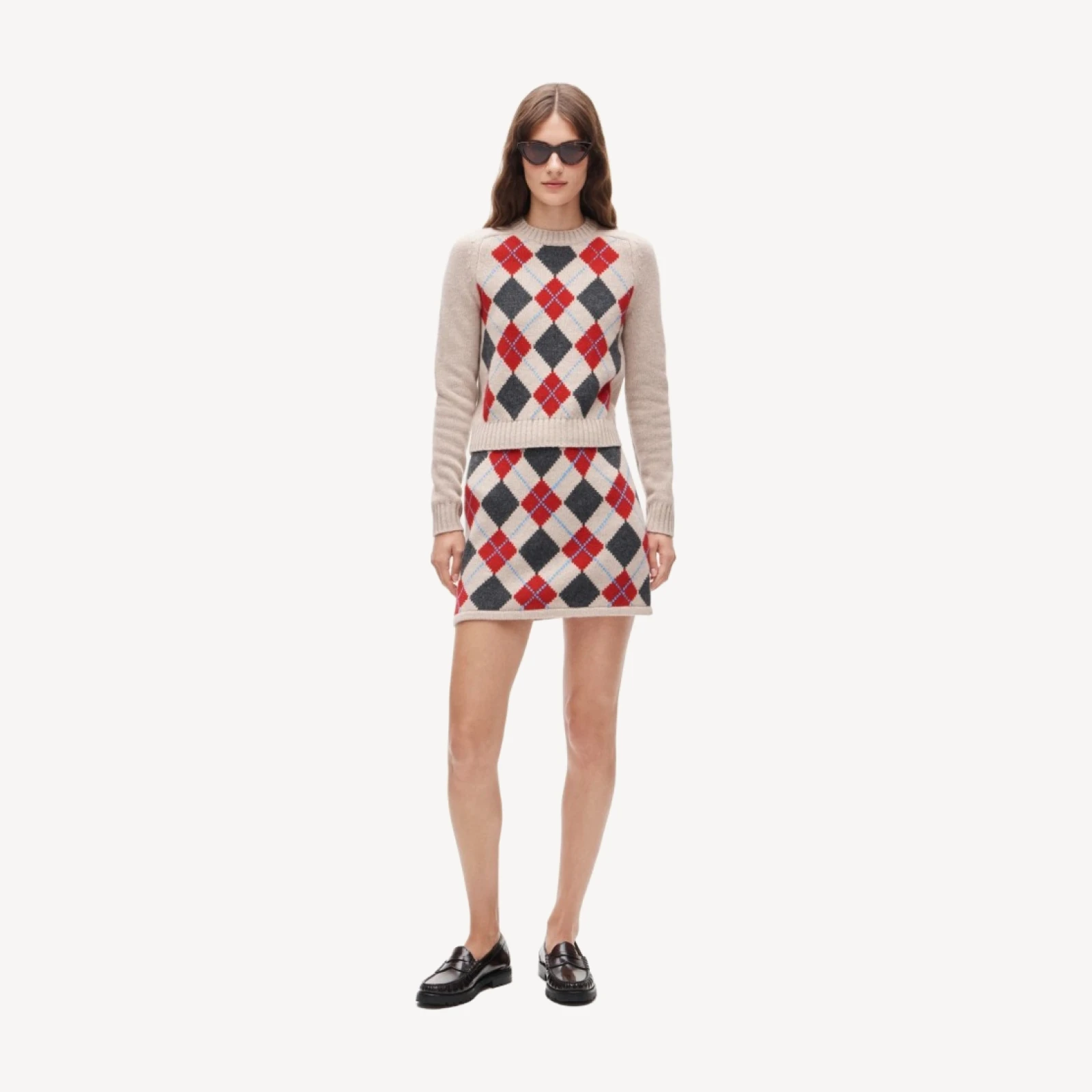 Mini knit sweater-skirt in argyle wool