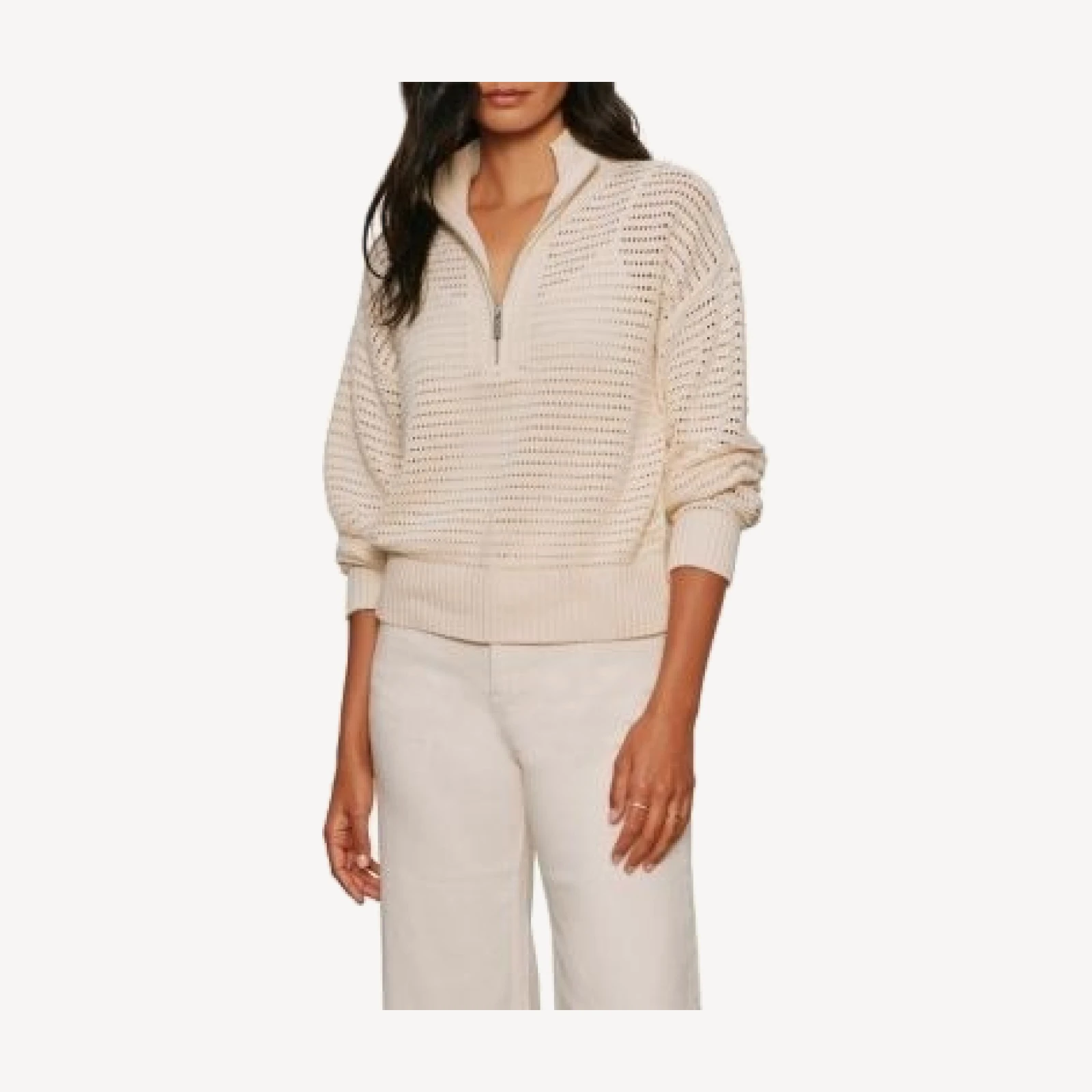 Sanctuary Quarter Zip Openwork Sweater