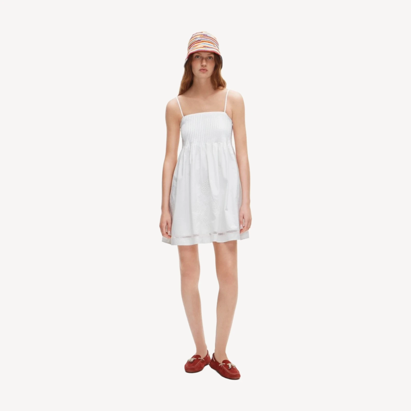 Pintuck mini dress in cotton poplin