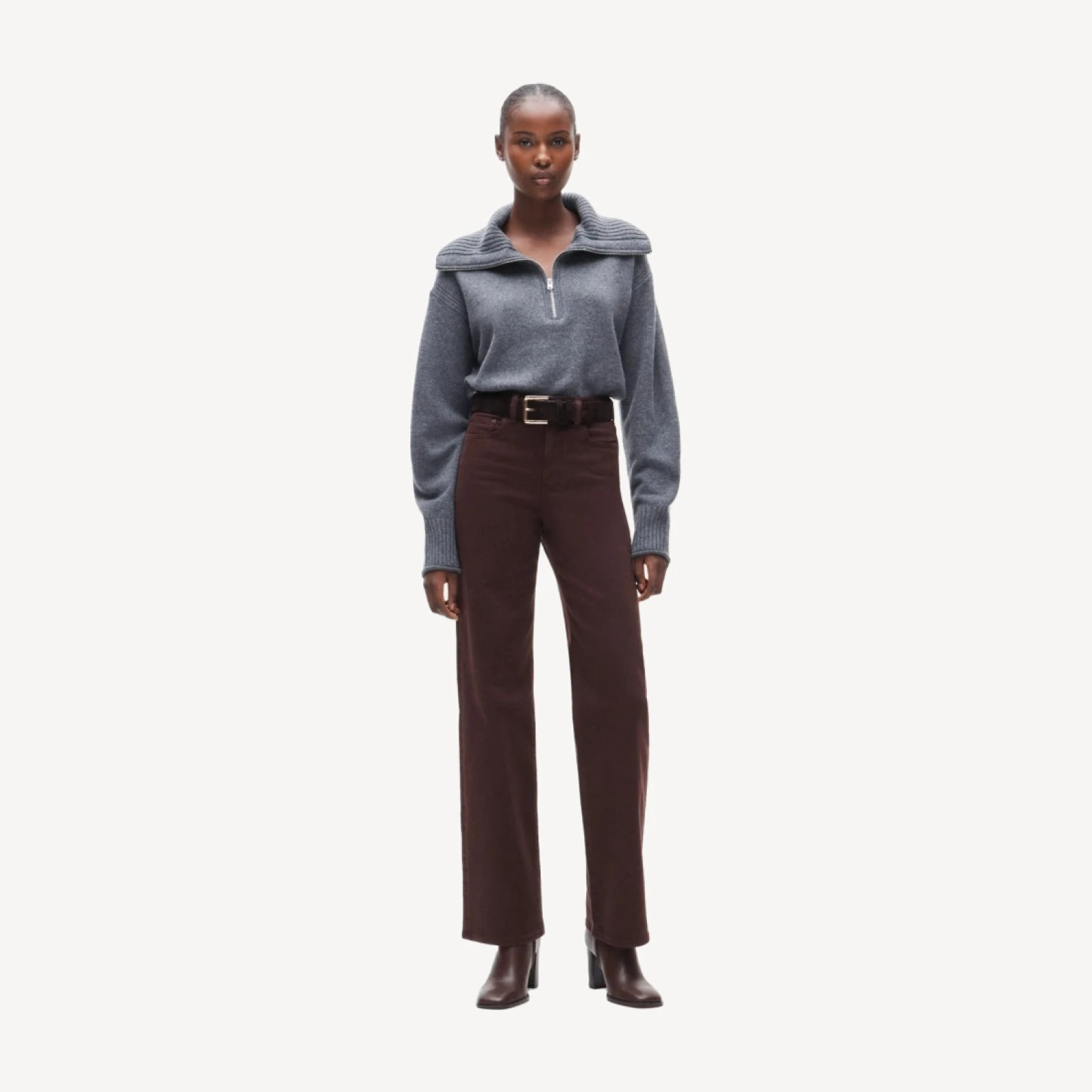 Full-length slim-wide jean in garment dye