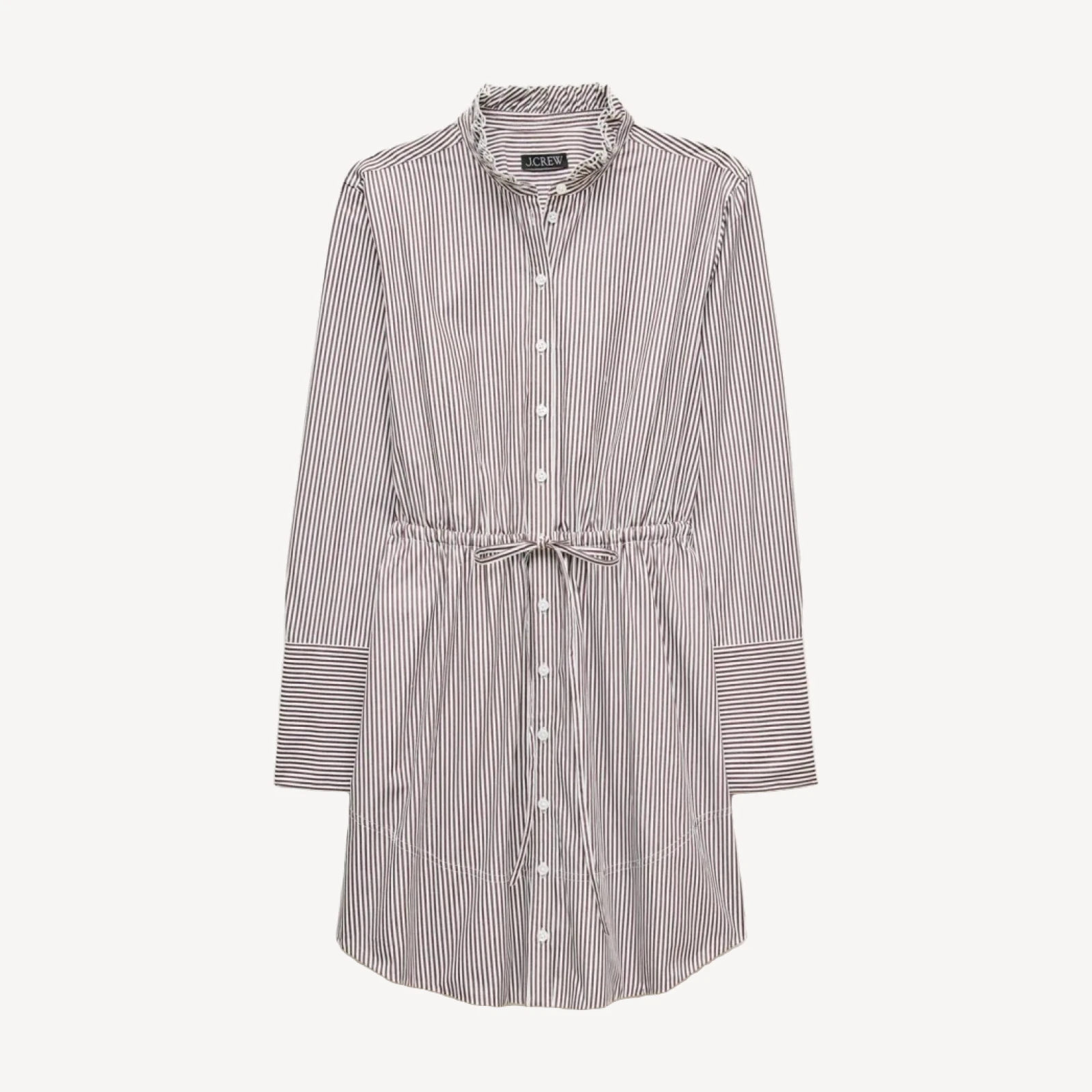 Ruffle-collar mini shirt-dress in striped Greenwich poplin