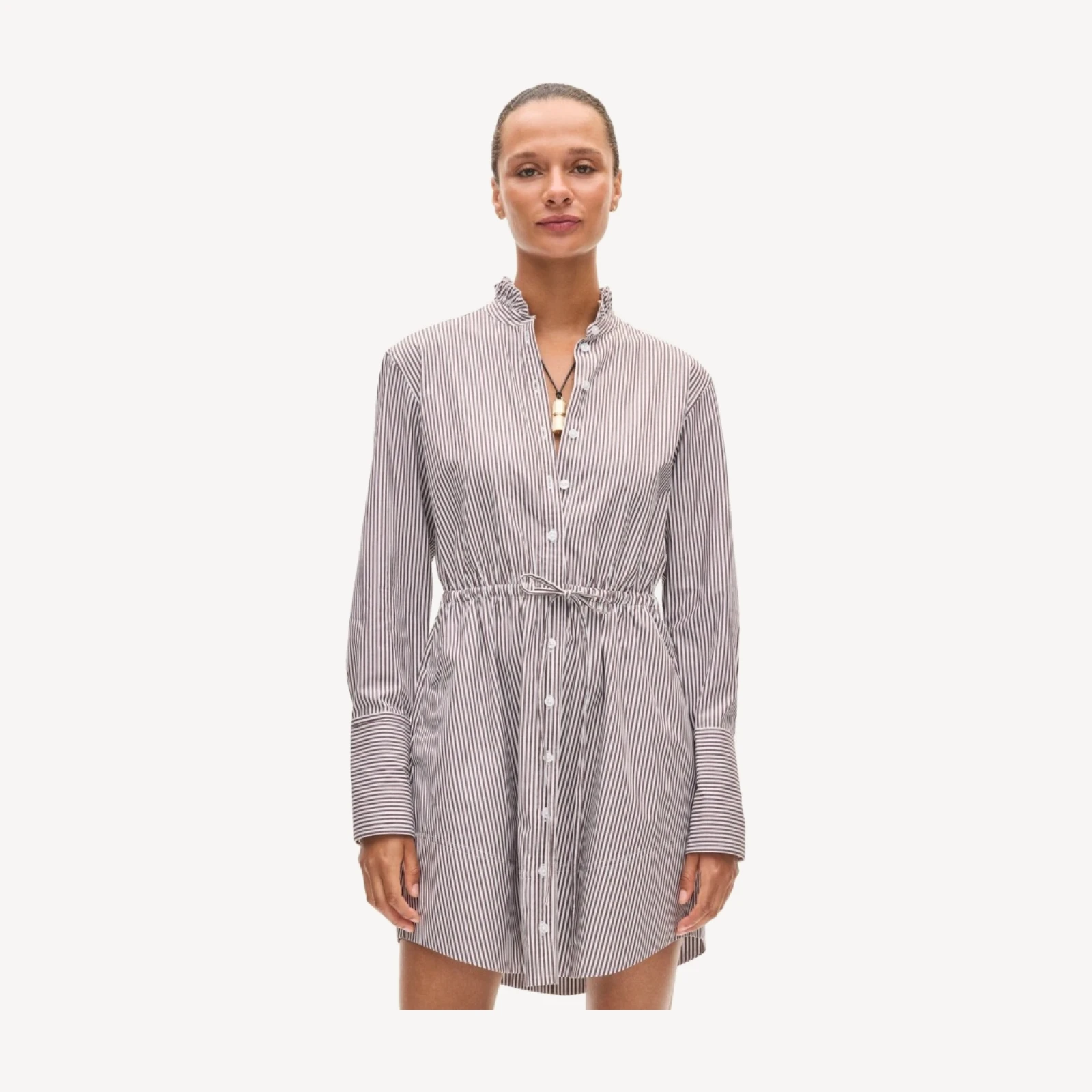 Ruffle-collar mini shirt-dress in striped Greenwich poplin