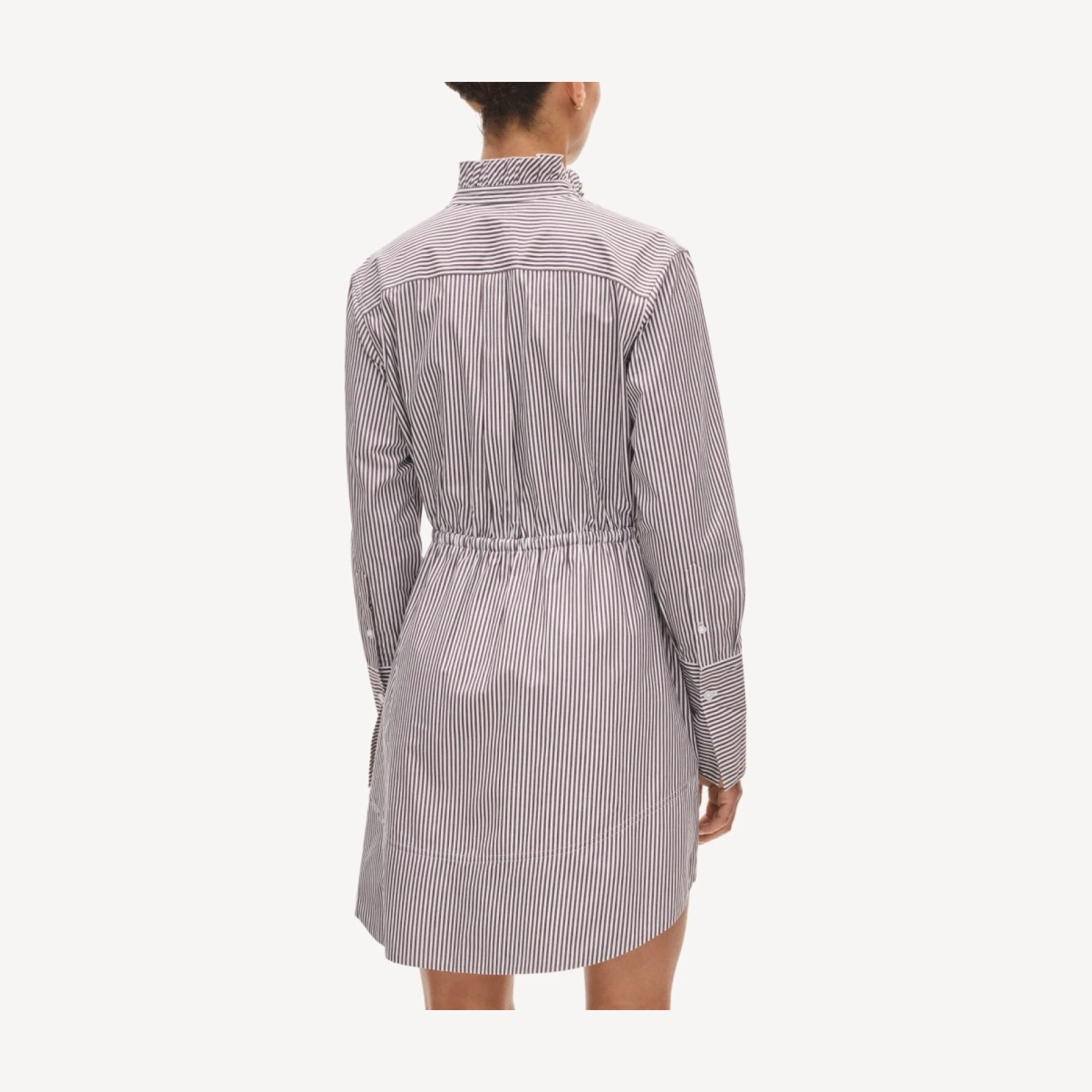 Ruffle-collar mini shirt-dress in striped Greenwich poplin