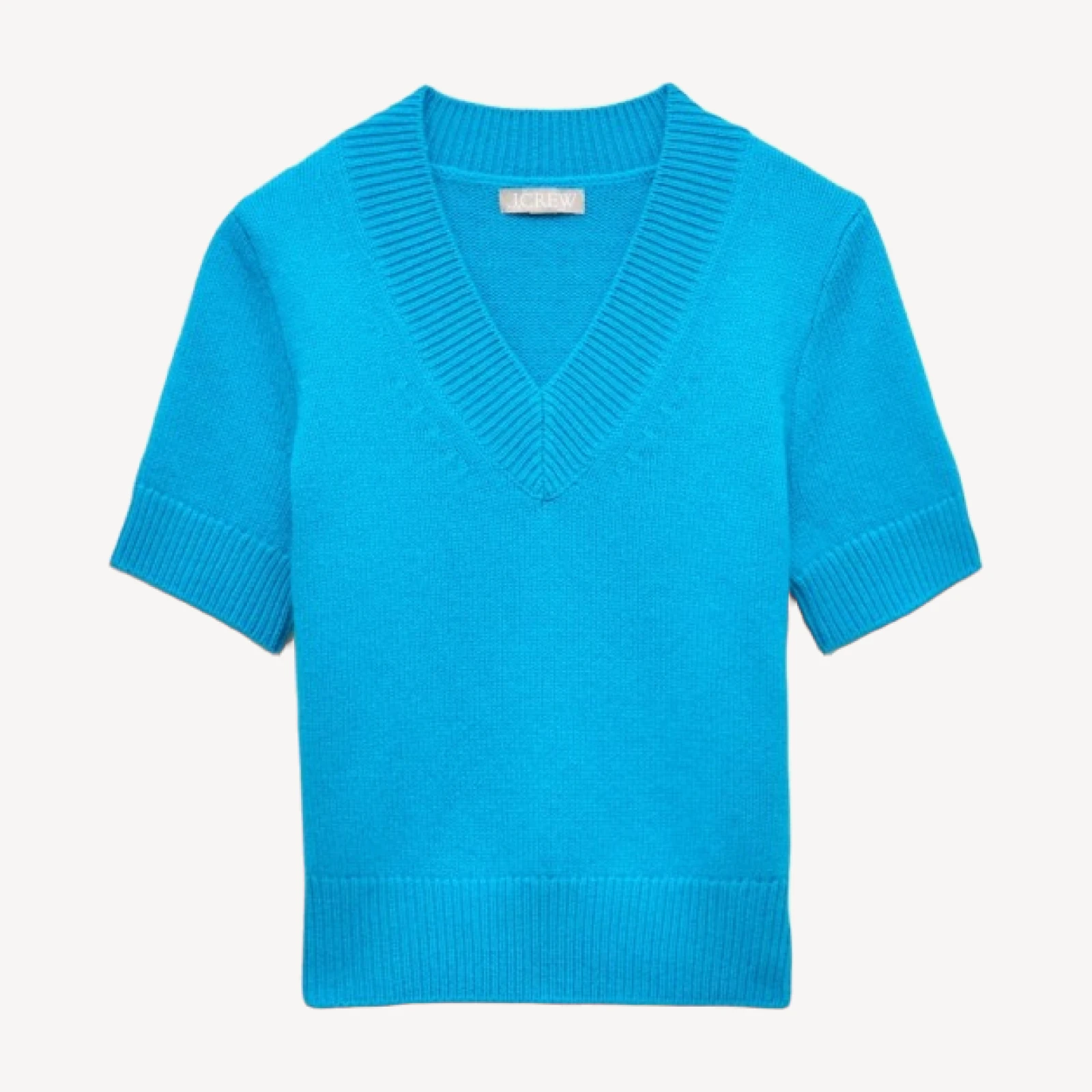 Short-sleeve V-neck sweater in vintage wool