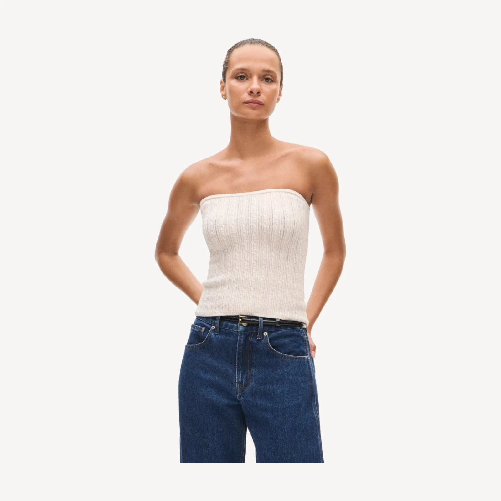 Cable-knit tube top in merino wool blend