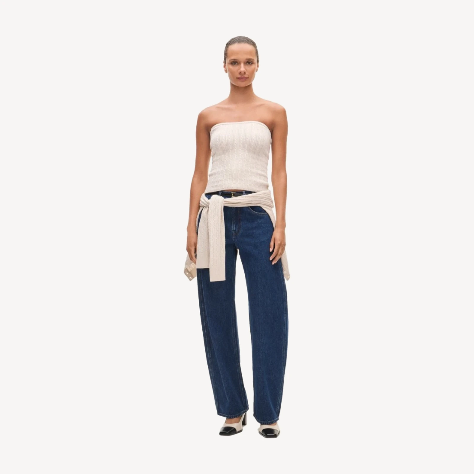 Cable-knit tube top in merino wool blend
