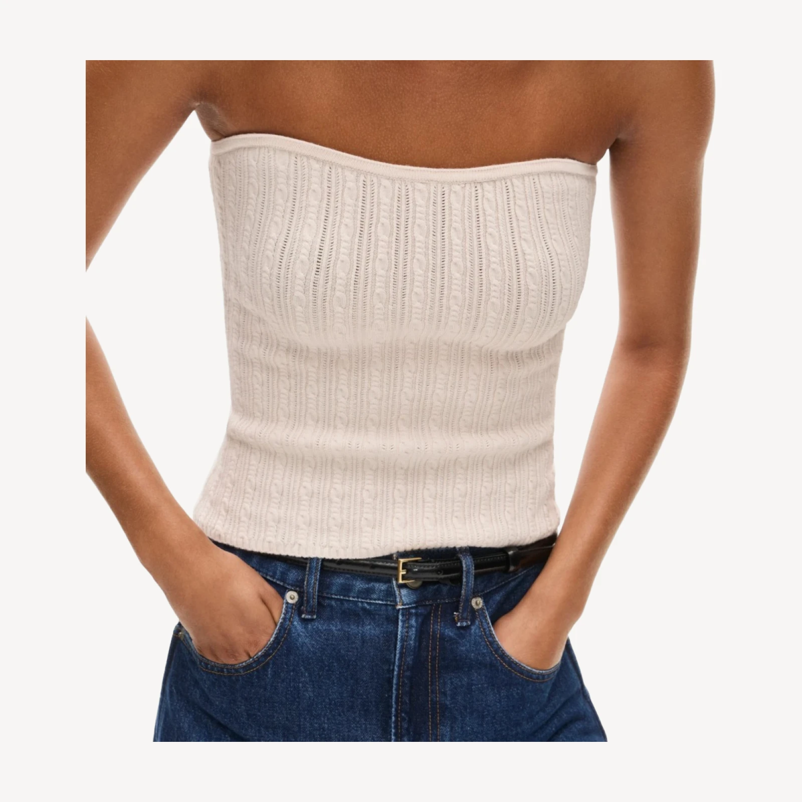 Cable-knit tube top in merino wool blend