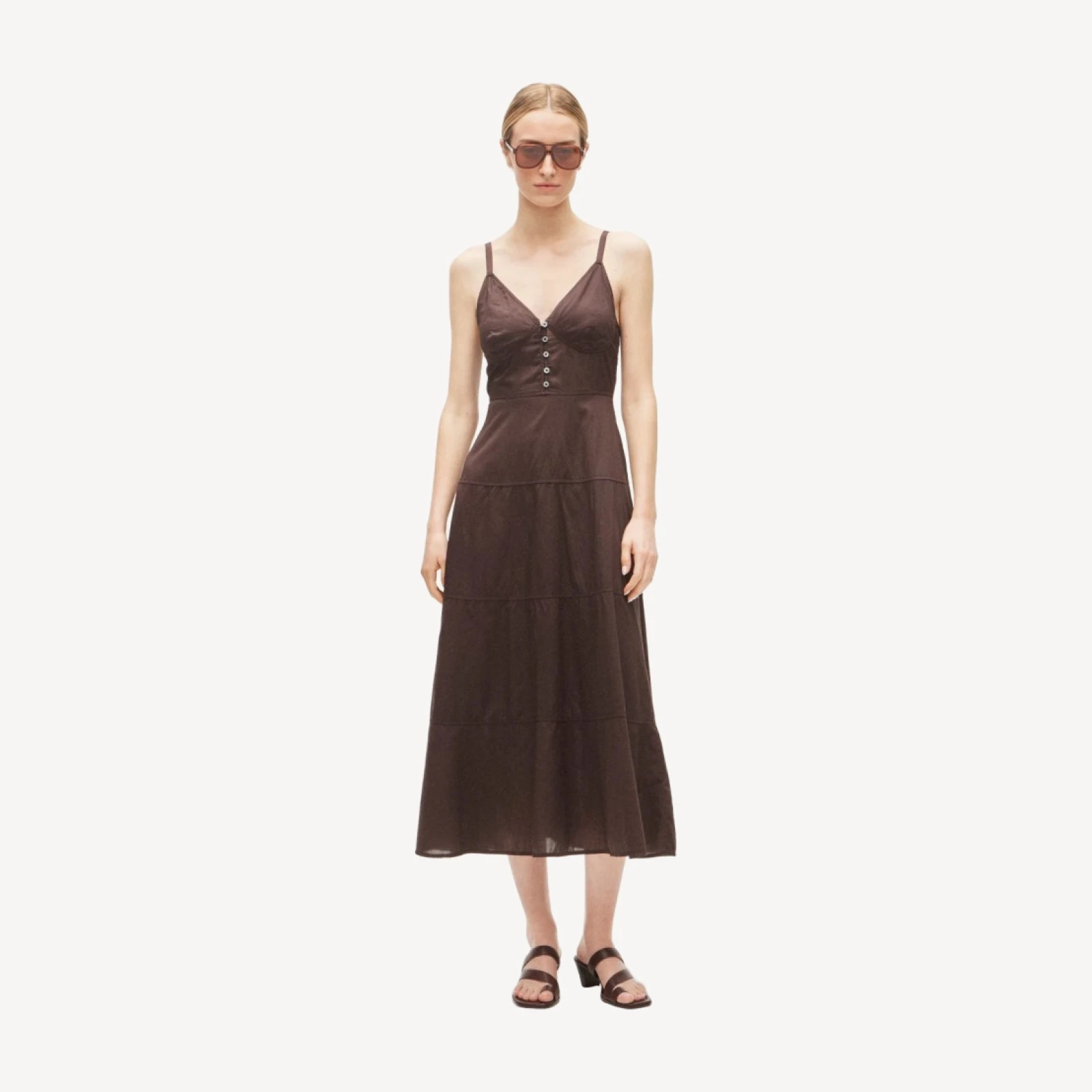 Tiered dress in garment-dyed cotton poplin
