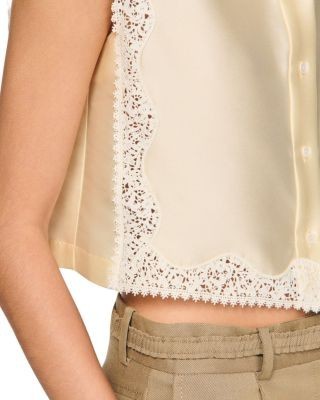Sandro Marielle Cropped Shirt with Lace Details