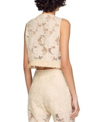 Sandro Guipure Lace Ruffle Crop Top