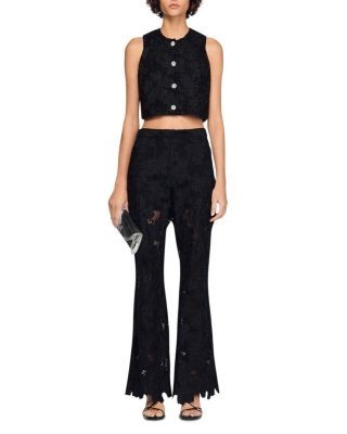 Sandro Embroidered Guipure Lace Crop Top