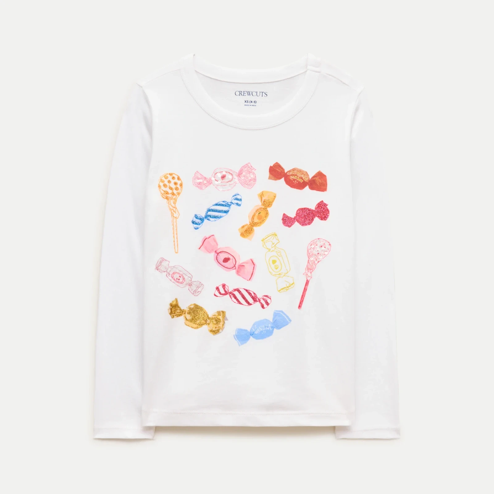 Girls' long-sleeve sweets graphic T-shirt with sequins