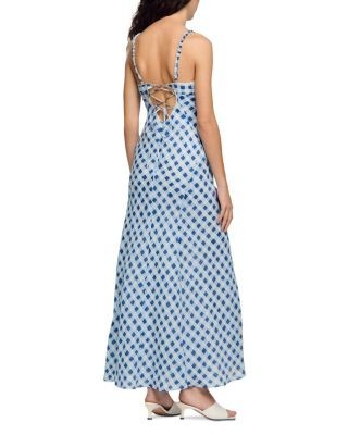 Sandro Colette Gingham Lace Up Maxi Dress