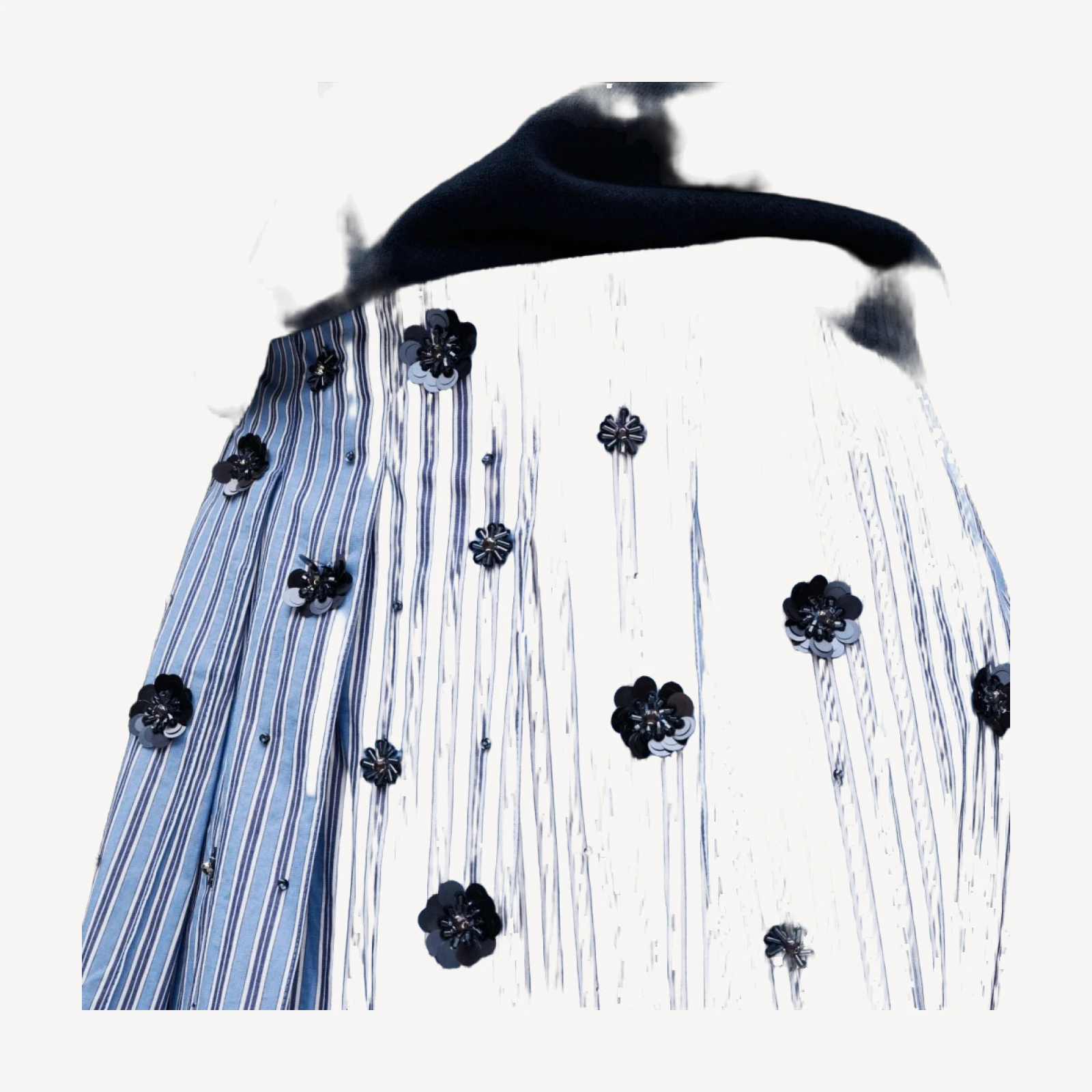 Pleated prep skirt in stripe with floral embellishments