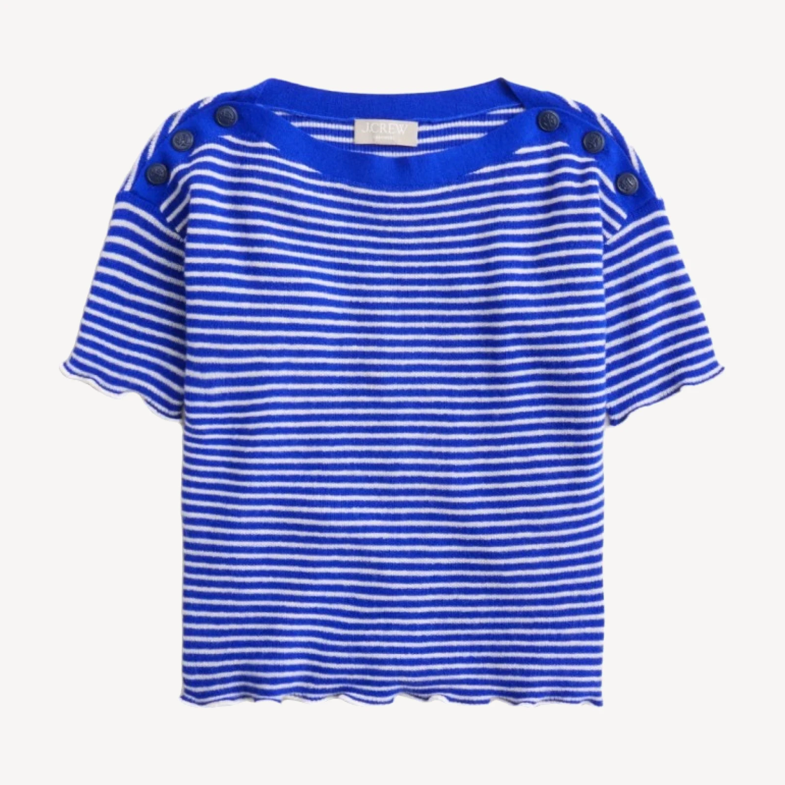 Featherweight cashmere ruffle-trim T-shirt in stripe