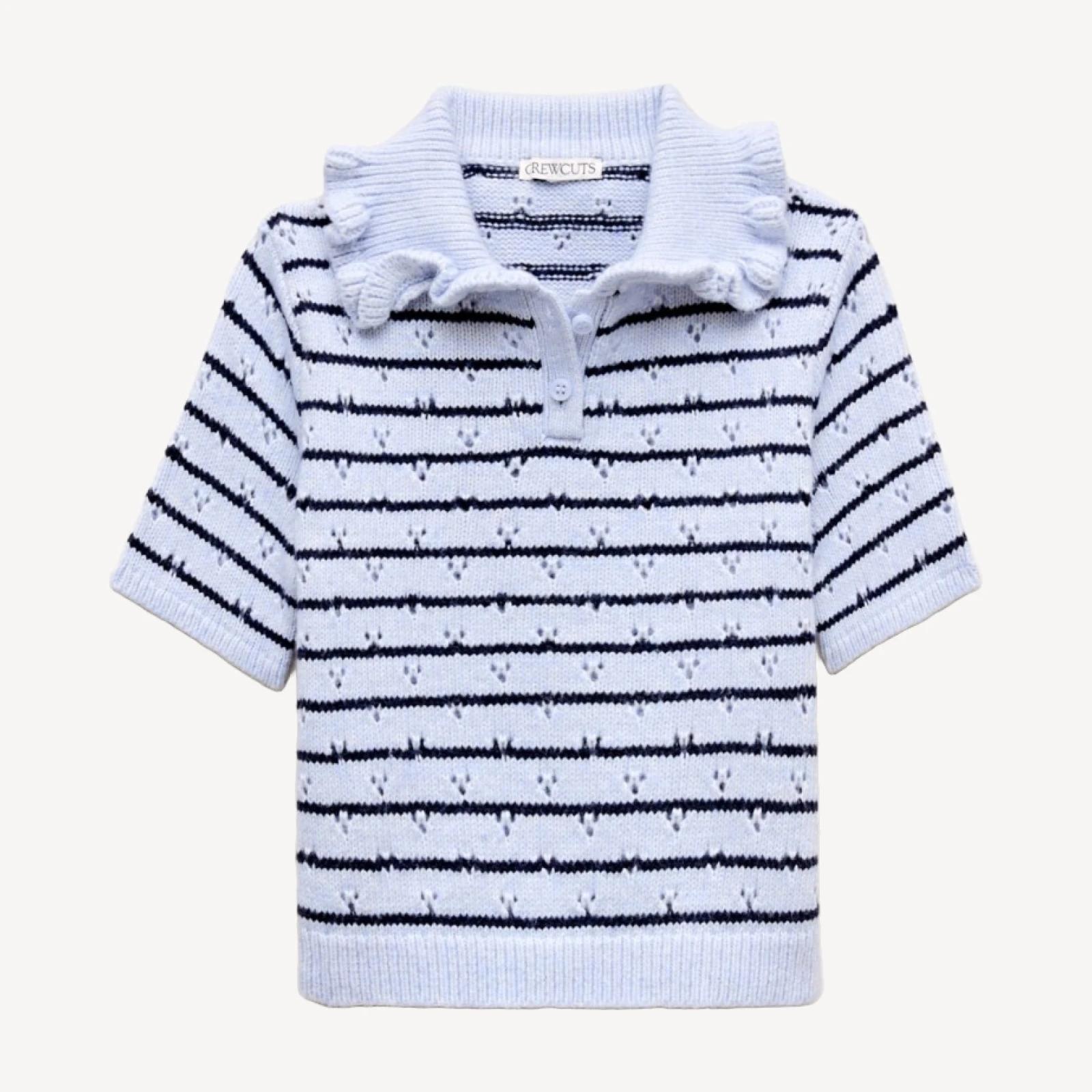 Girls' ruffle-collar sweater-polo in stripe