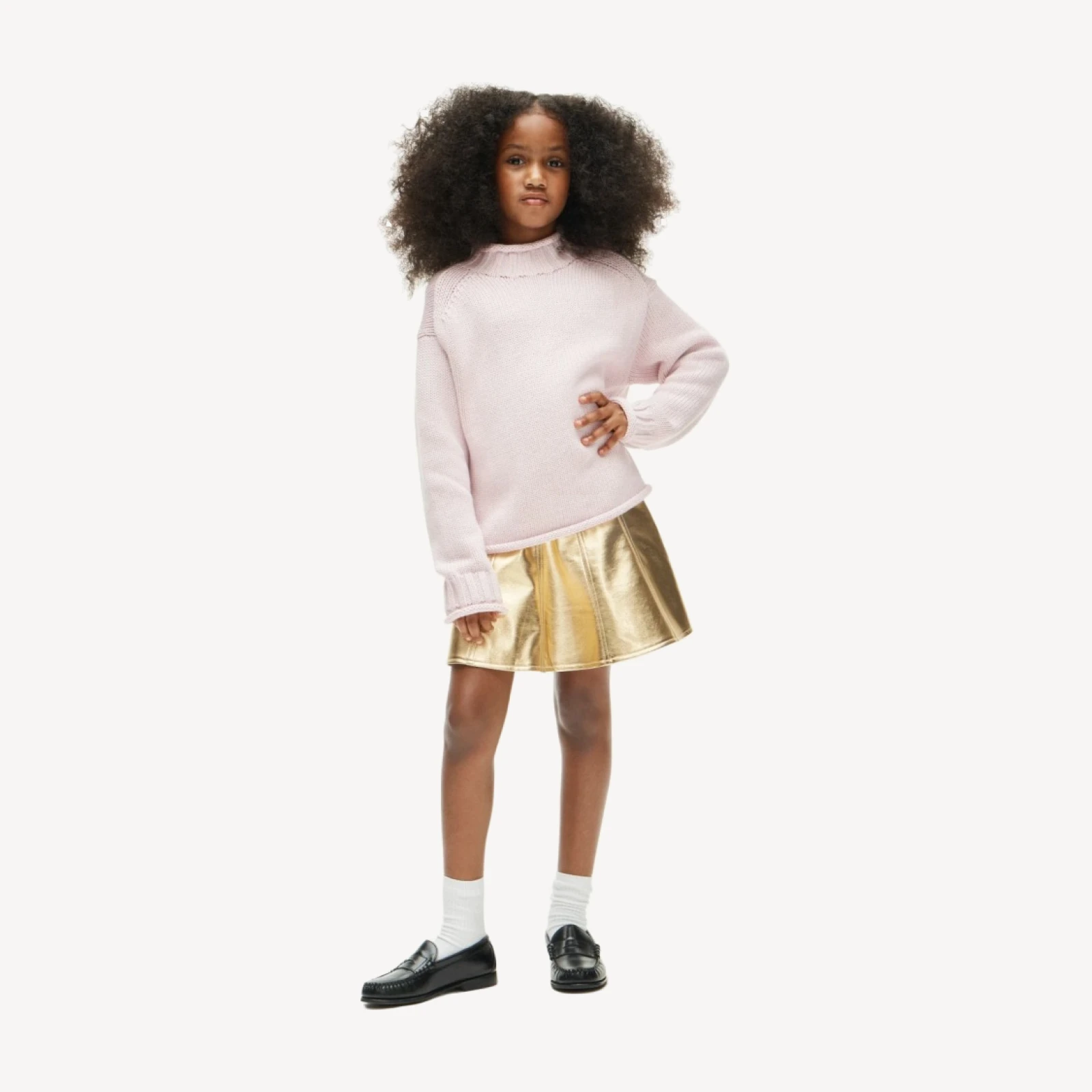 Girls' picture day skirt in faux metallic leather