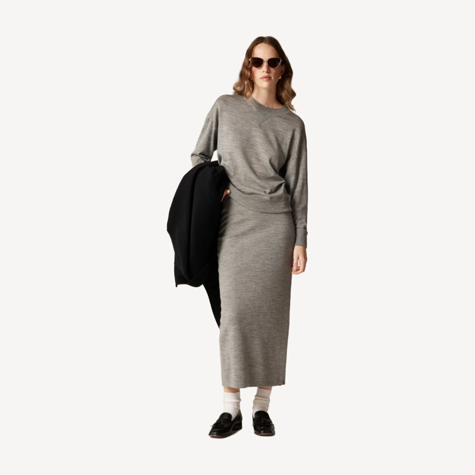 Sweater midi skirt in double-faced merino wool blend