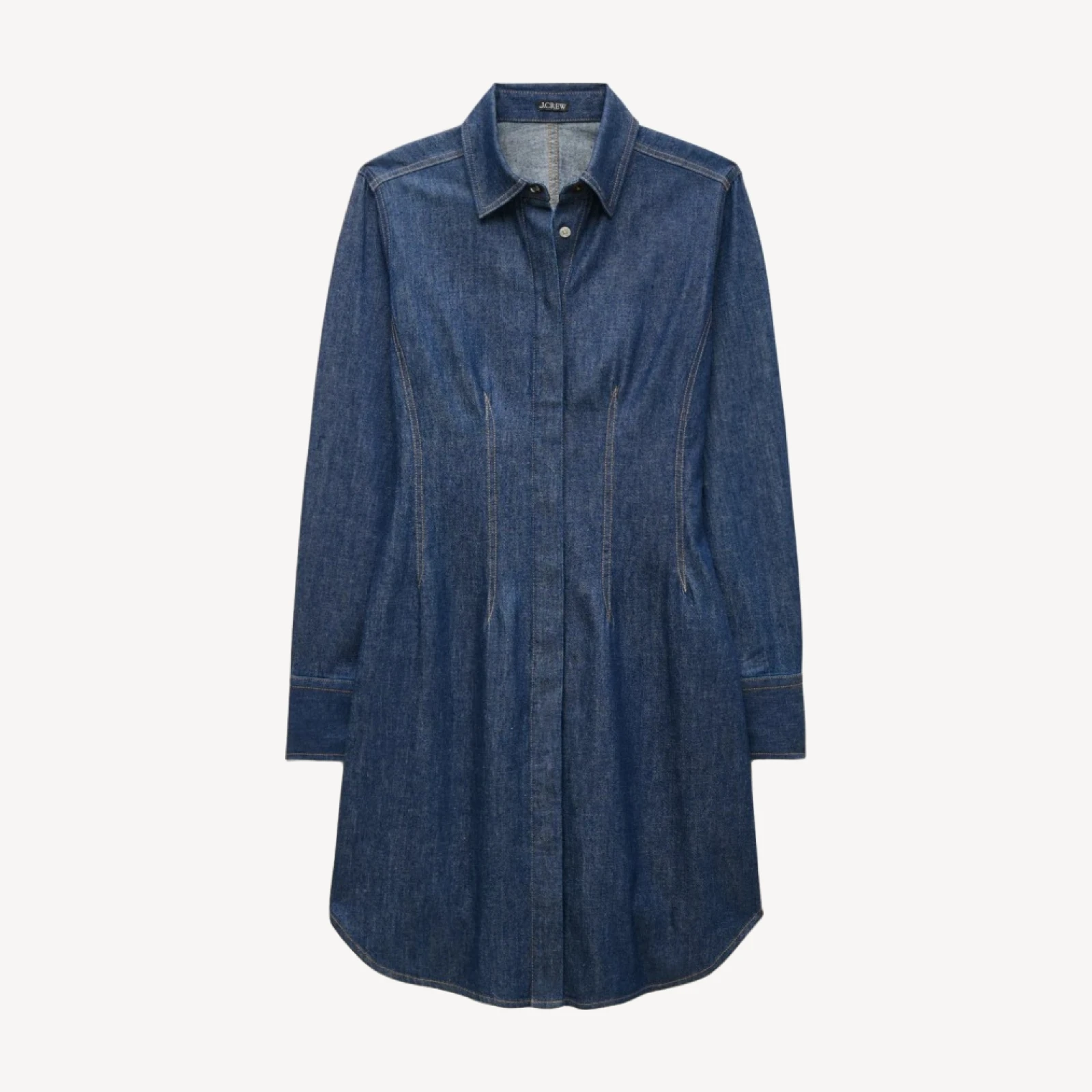 Long-sleeve mini shirt-dress in denim