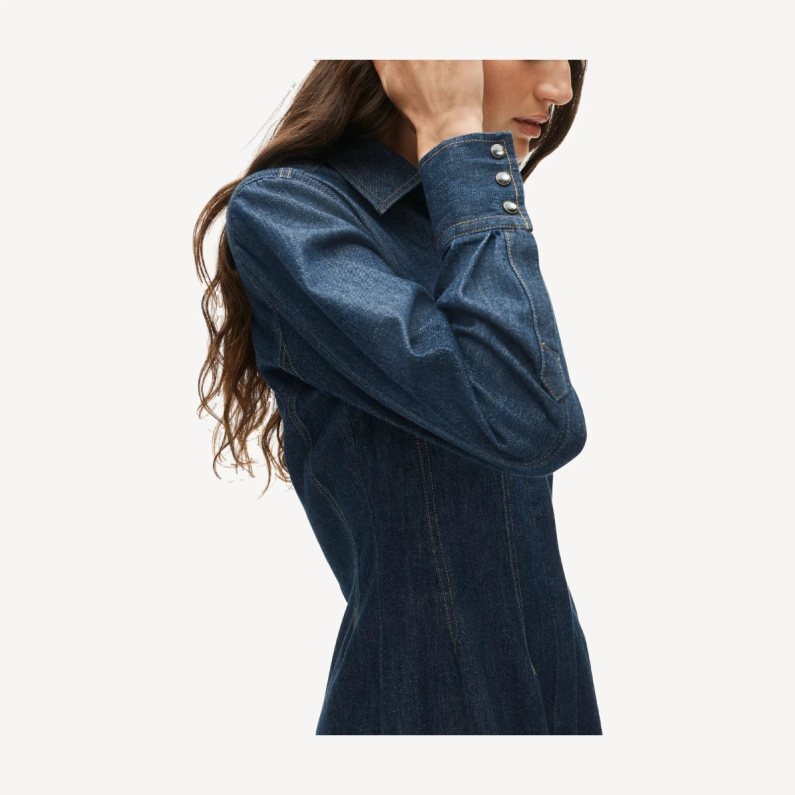 Long-sleeve mini shirt-dress in denim