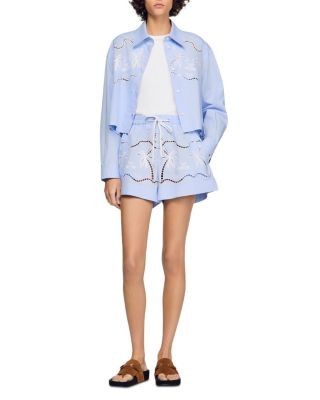 Sandro Noam Embroidered Cotton Shorts