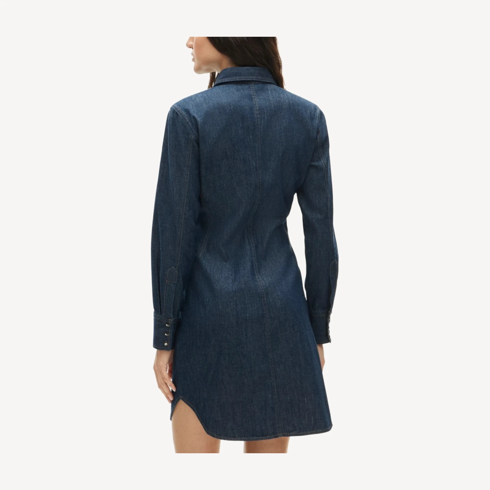 Long-sleeve mini shirt-dress in denim