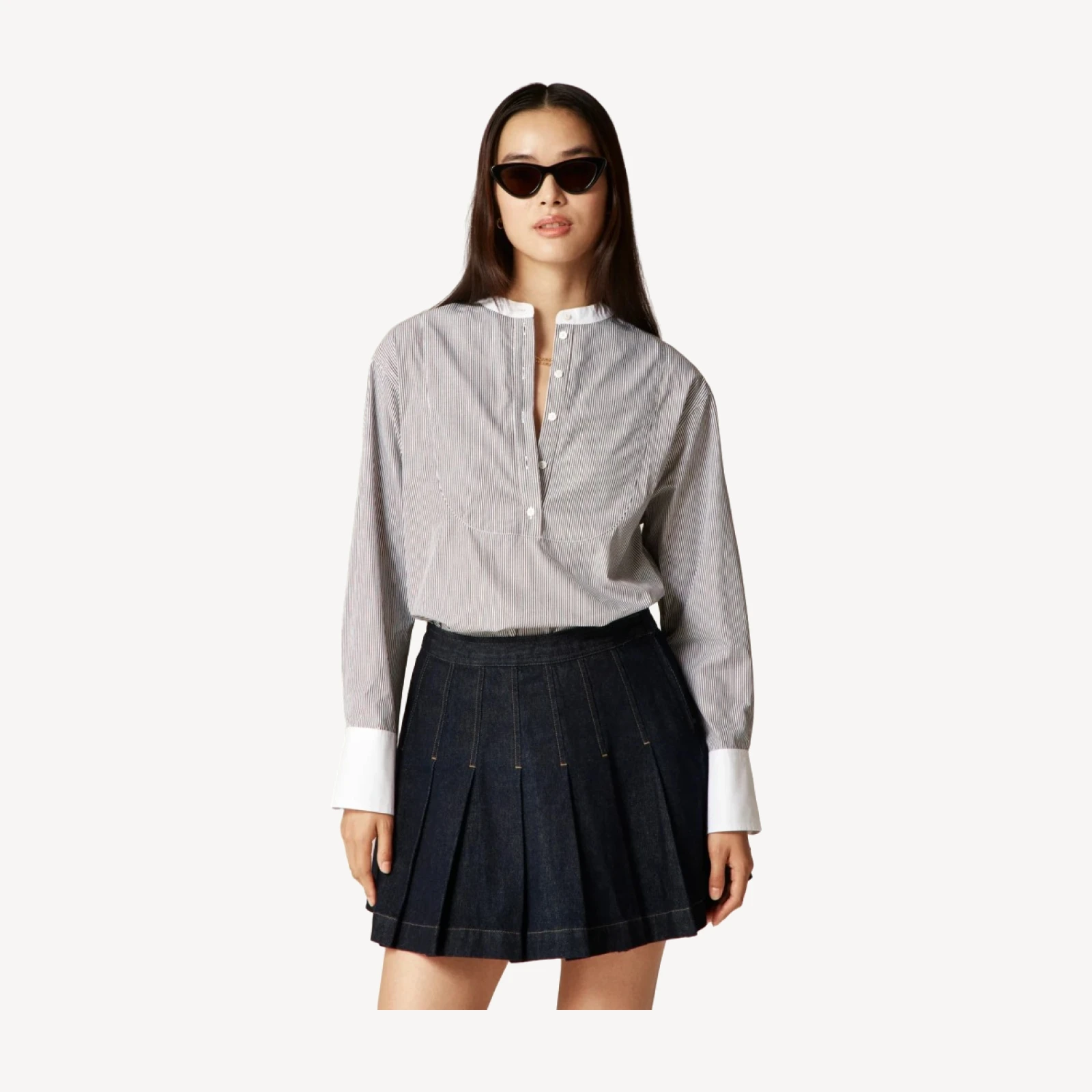 Tuxedo popover shirt in striped cotton poplin