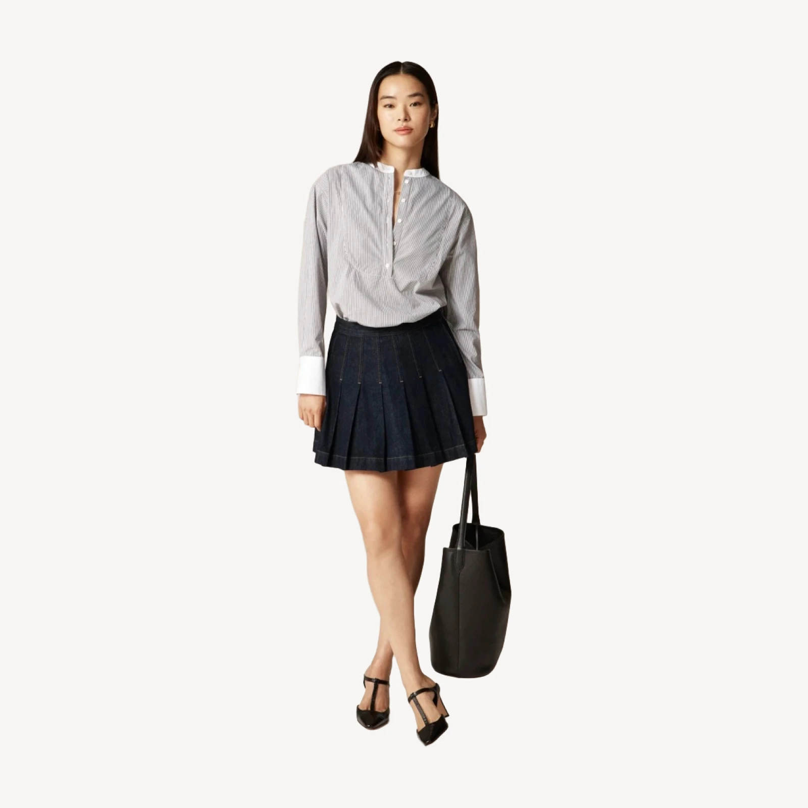 Tuxedo popover shirt in striped cotton poplin