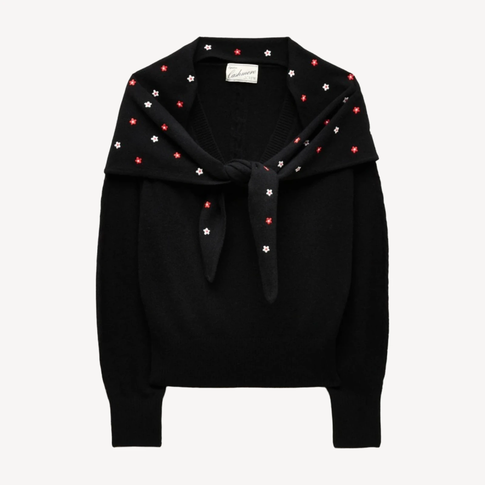Cashmere V-neck sweater with removable embroidered scarf