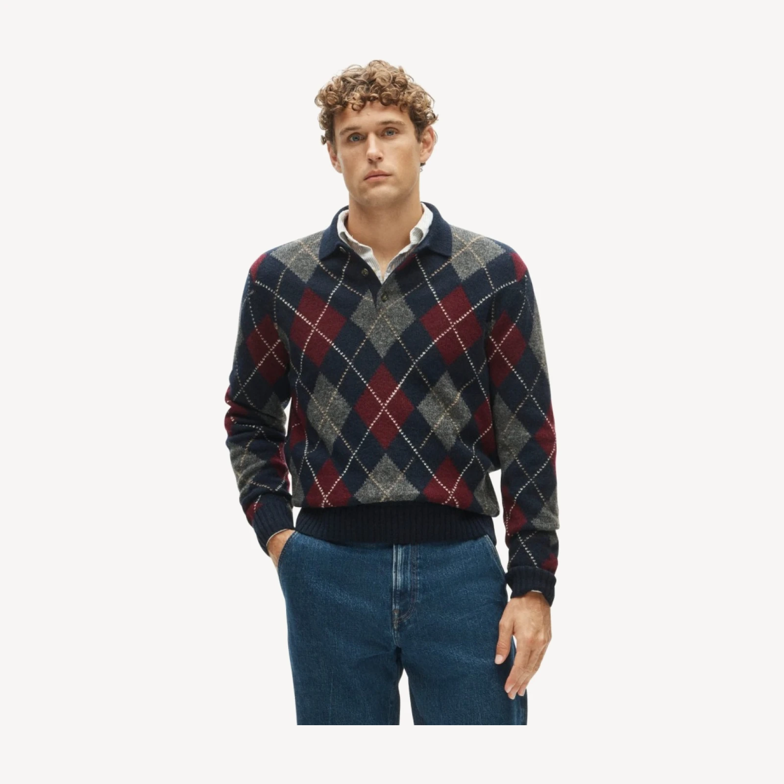 Wool sweater-polo in in argyle