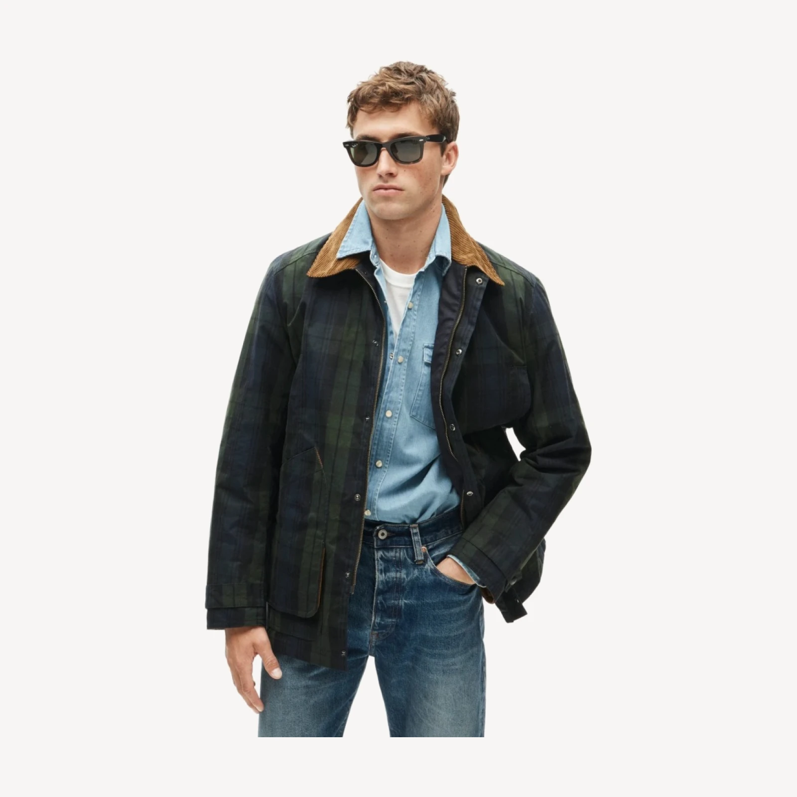 Men's Barbour® x J.Crew Barn Jacket™ in Black Watch waxed cotton