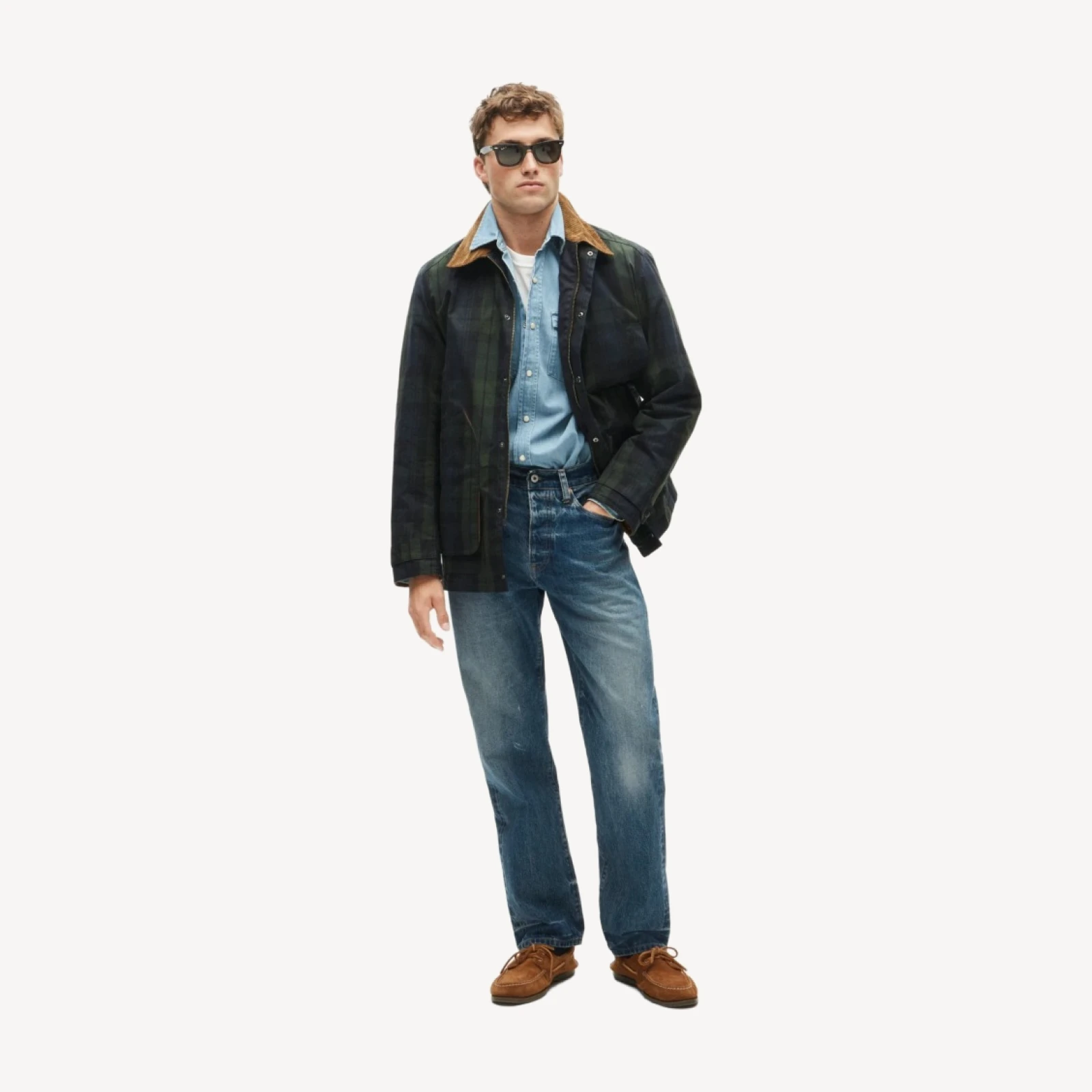 Men's Barbour® x J.Crew Barn Jacket™ in Black Watch waxed cotton