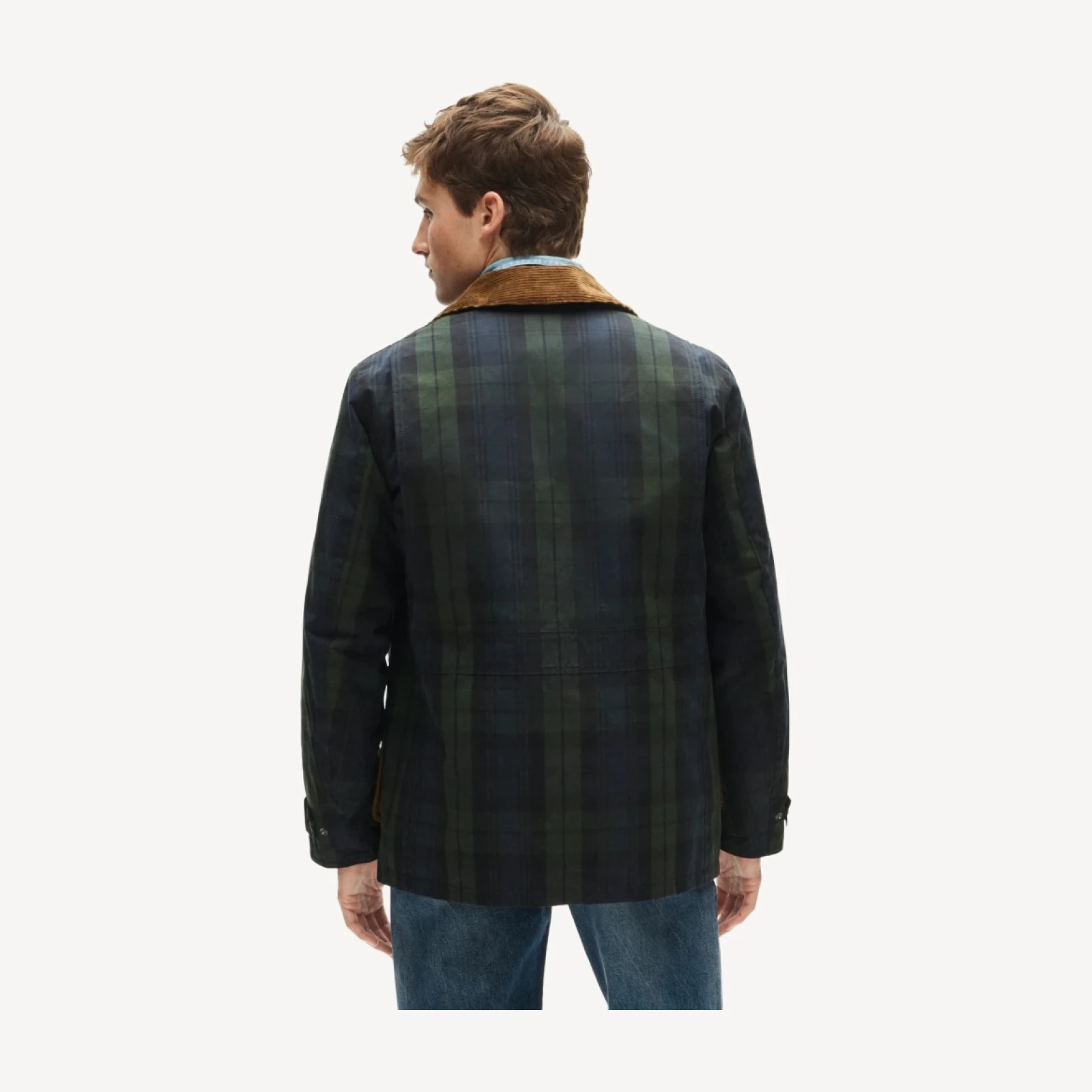 Men's Barbour® x J.Crew Barn Jacket™ in Black Watch waxed cotton