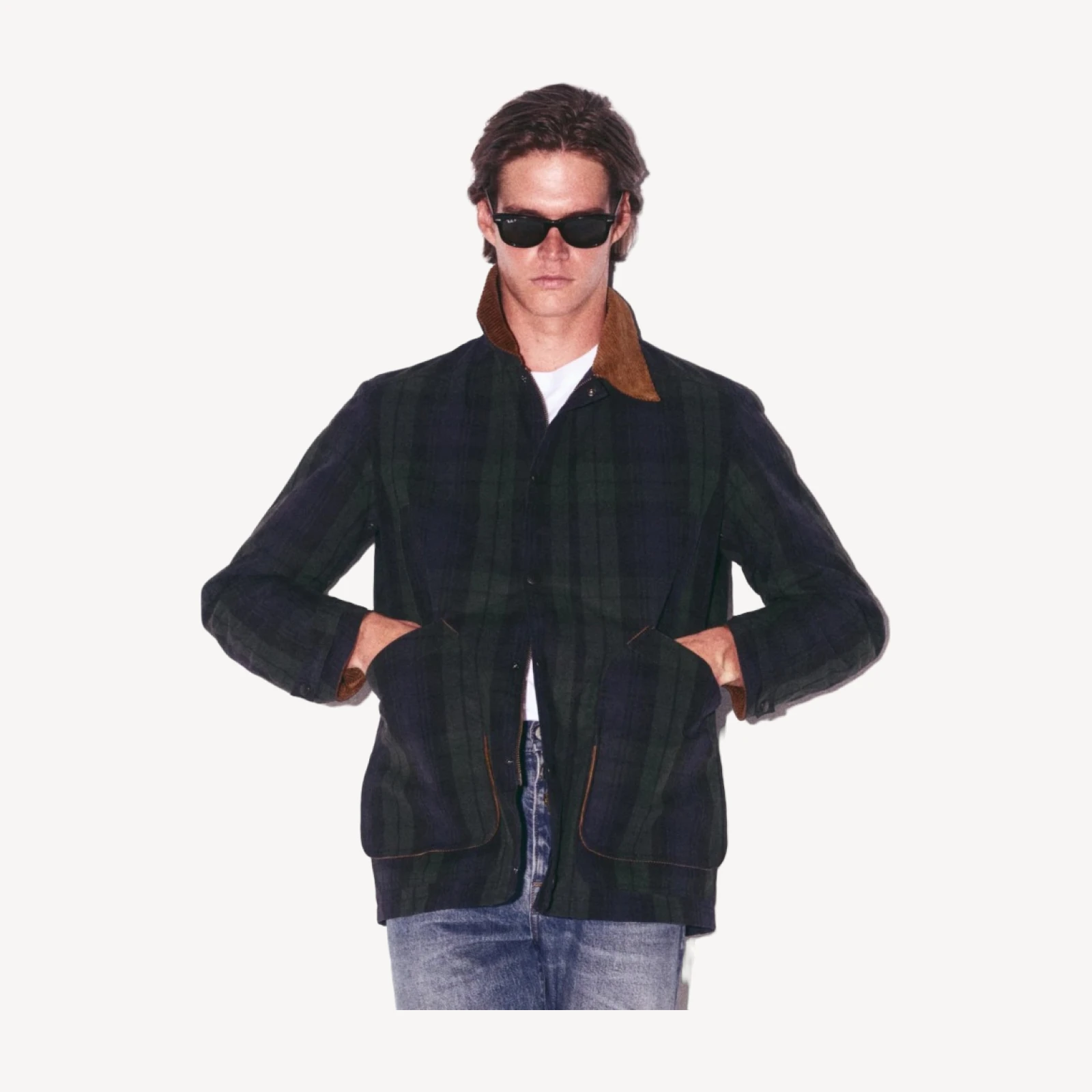 Men's Barbour® x J.Crew Barn Jacket™ in Black Watch waxed cotton