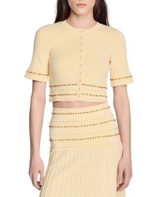 Sandro Oria Cropped Metallic Trim Top