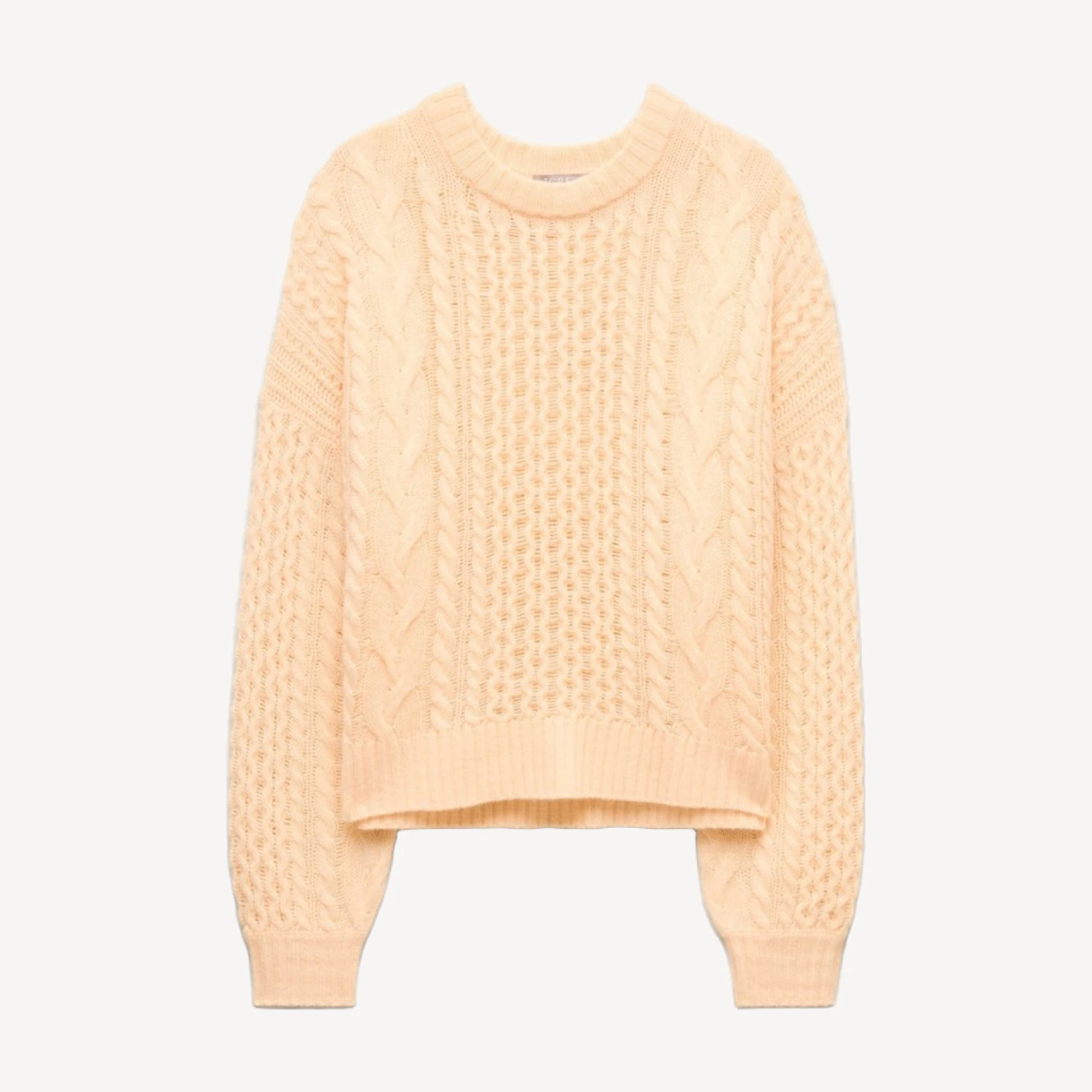 Cashmere cable-knit blouson-sleeve sweater