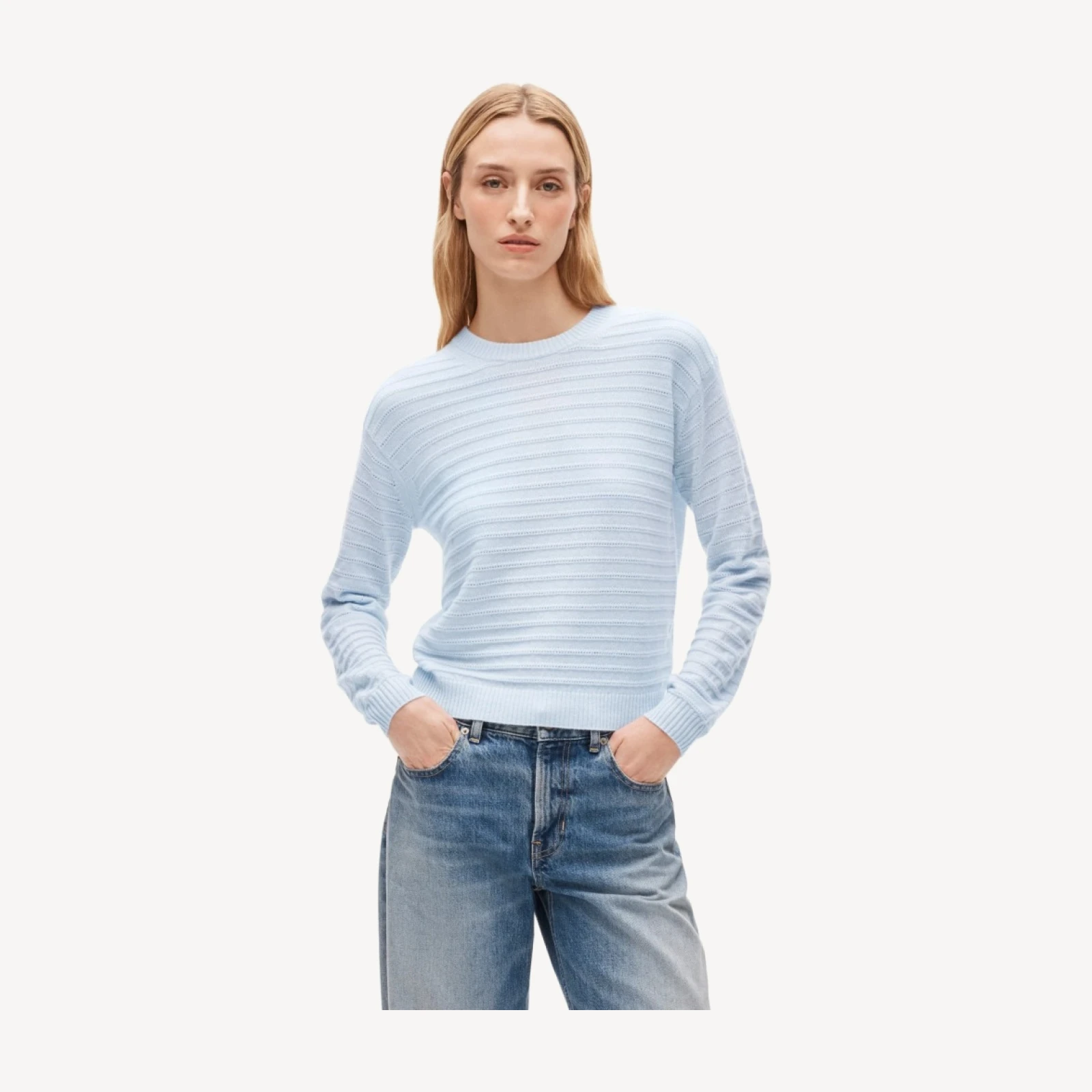 Perfect cashmere crewneck in pointelle stitch
