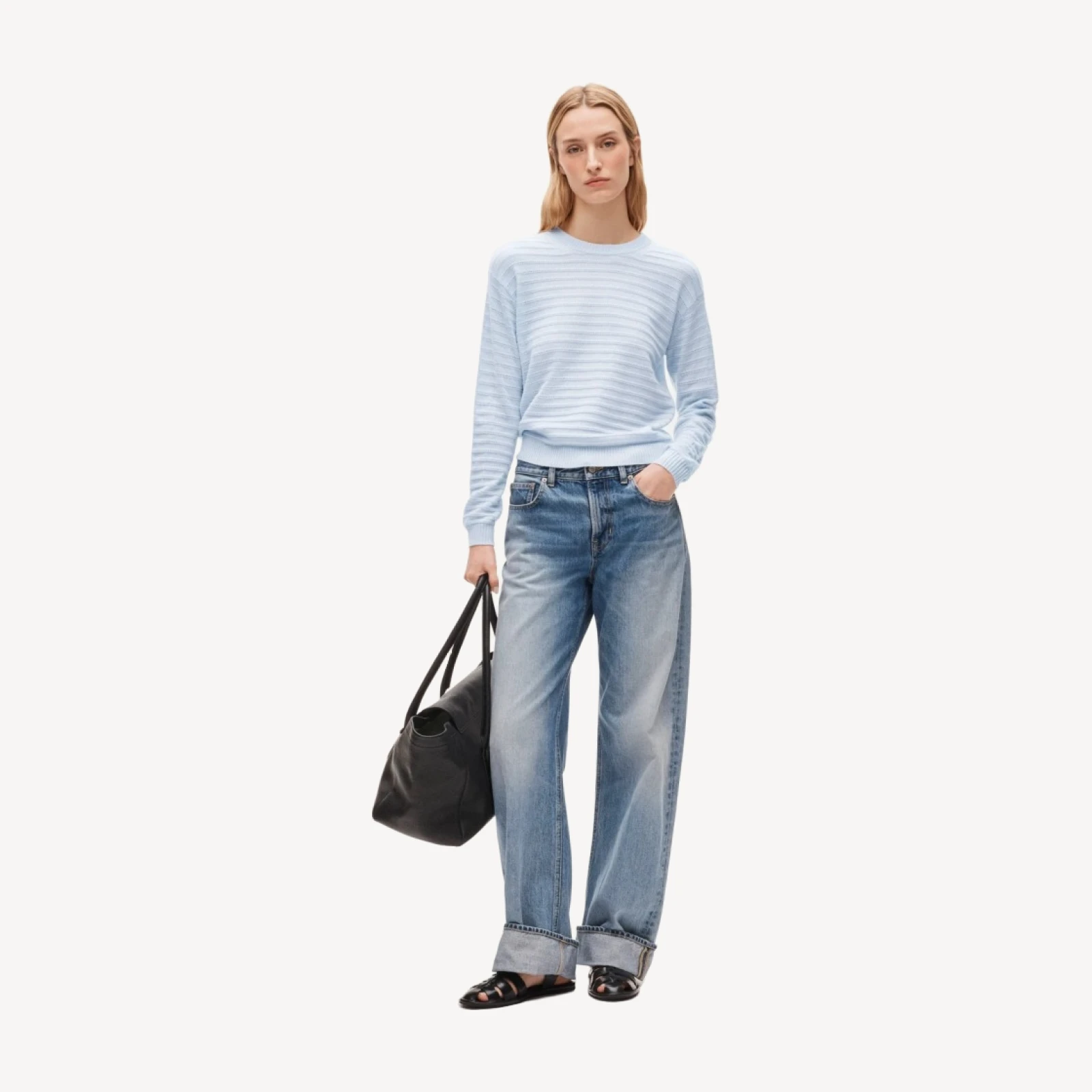 Perfect cashmere crewneck in pointelle stitch