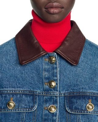 Sandro Benjamin Leather Collar Denim Jacket