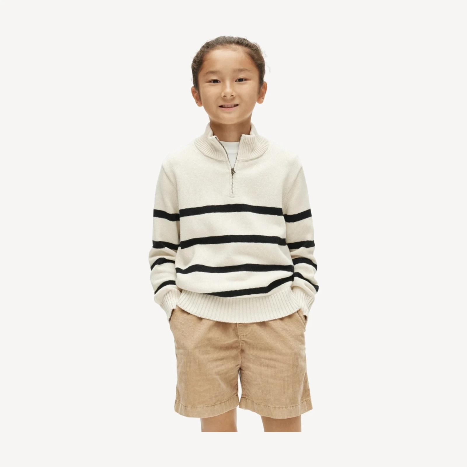 Kids' quarter-zip sweater in striped heritage cotton