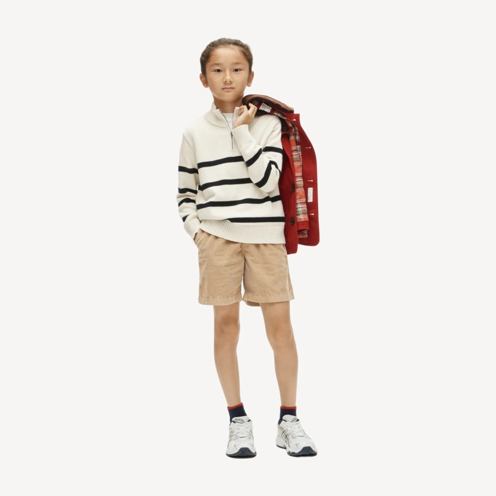 Kids' quarter-zip sweater in striped heritage cotton