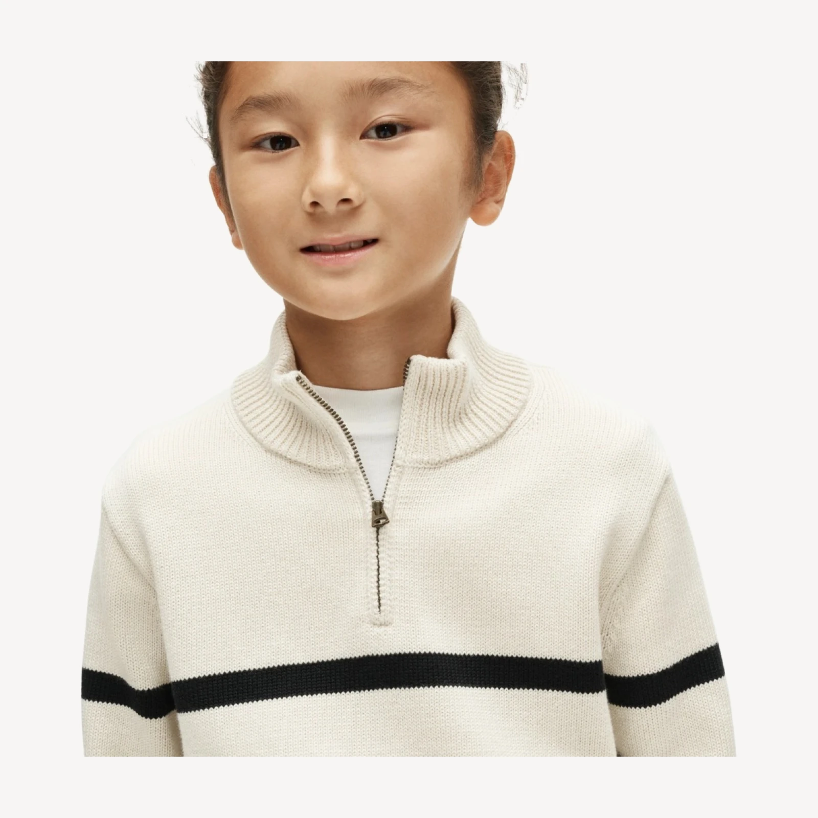 Kids' quarter-zip sweater in striped heritage cotton