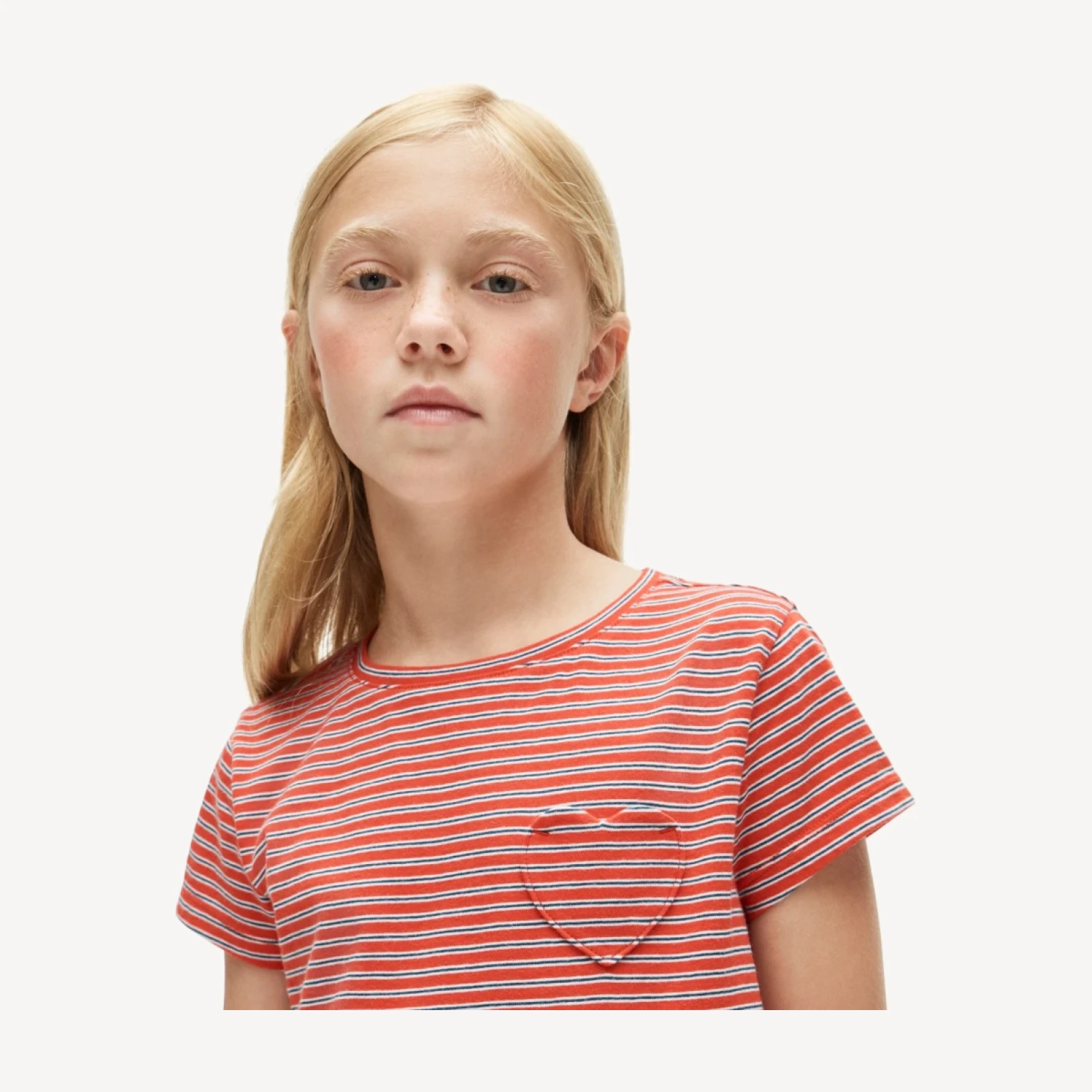 Girls' short-sleeve heart-pocket T-shirt in vintage jersey