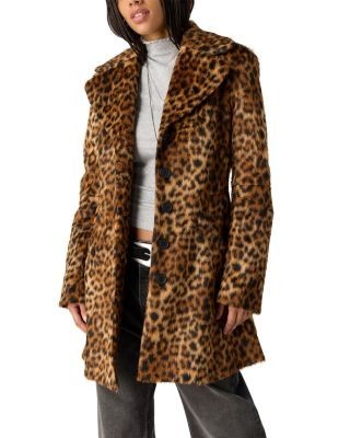 Free People Delancy Leopard Print Faux Fur Coat