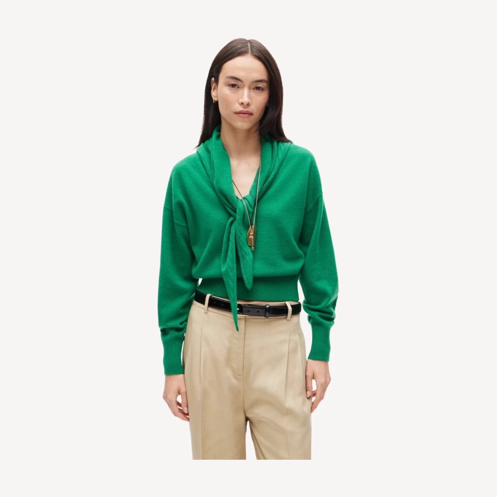 Cashmere V-neck sweater with removable scarf