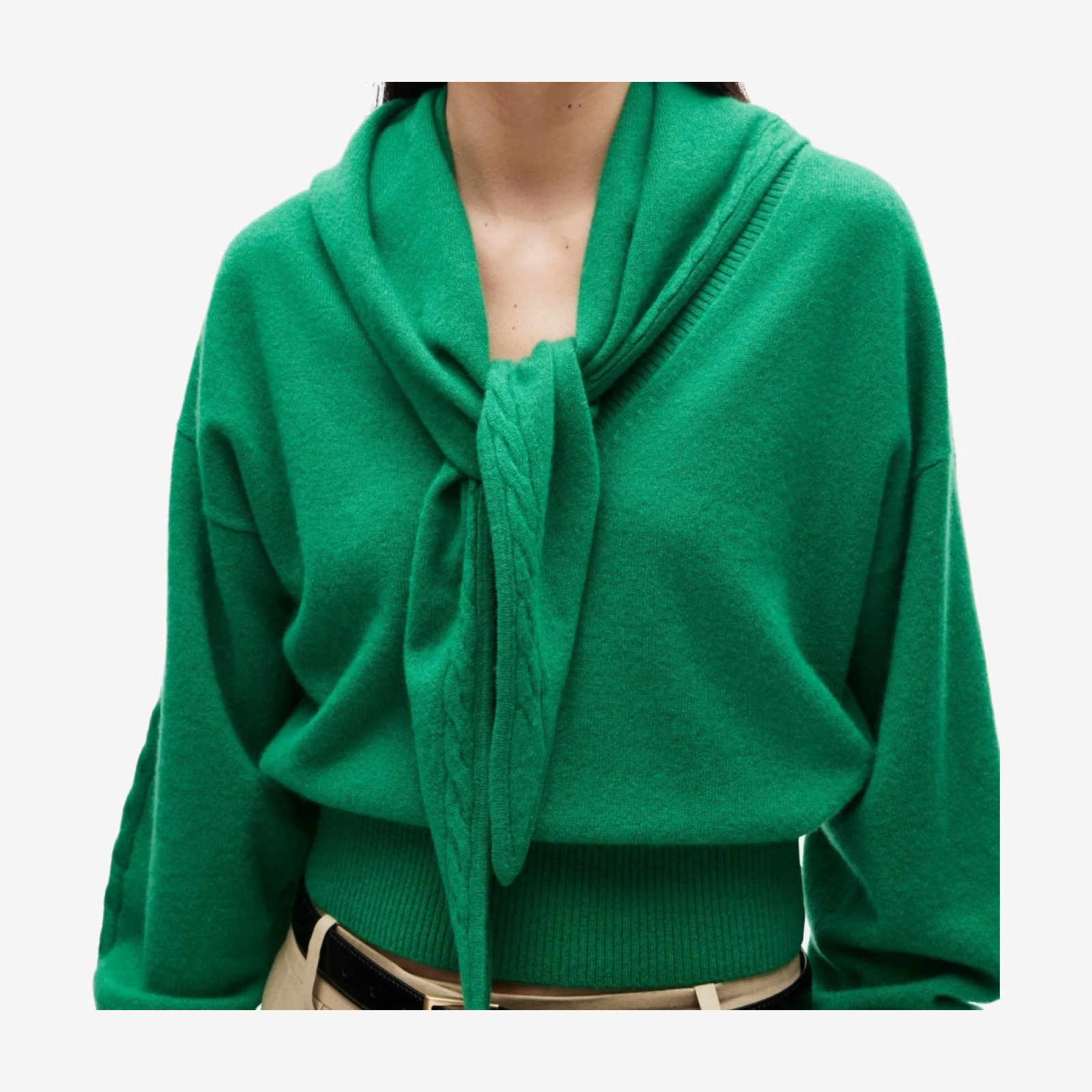 Cashmere V-neck sweater with removable scarf
