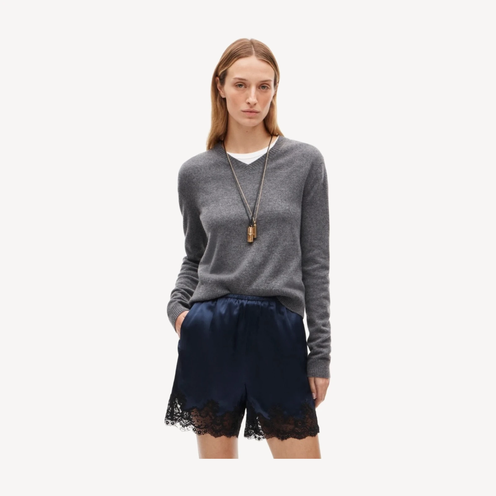 Cosmo lace-trim short in luster charmeuse