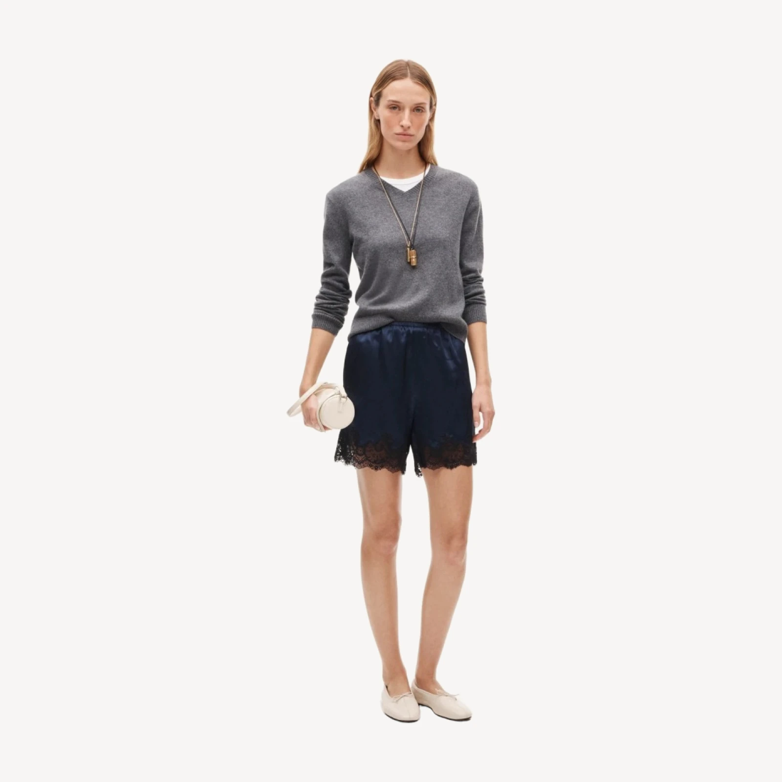 Cosmo lace-trim short in luster charmeuse